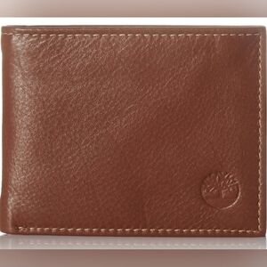 Timberland Men's Wellington Leather RFID Bi Fold Commuter Wallet In Cognac, New!
